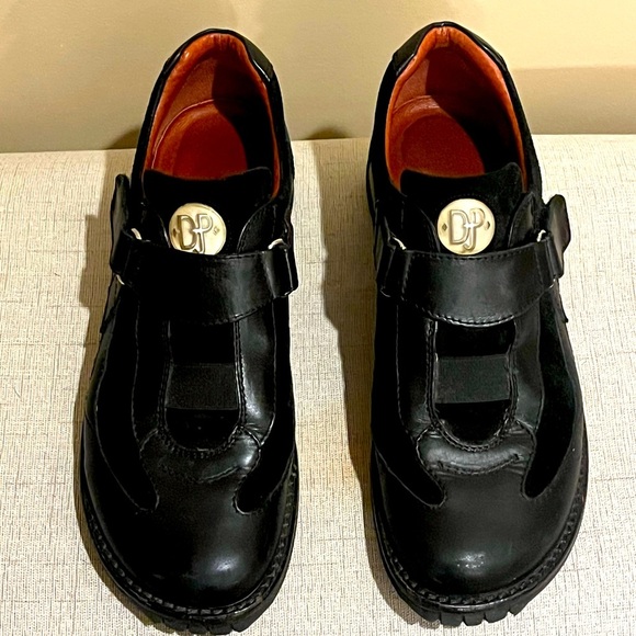 Vintage Donald Pliner Black Leather Buckle Shoes with Logo Detail - Picture 1 of 6